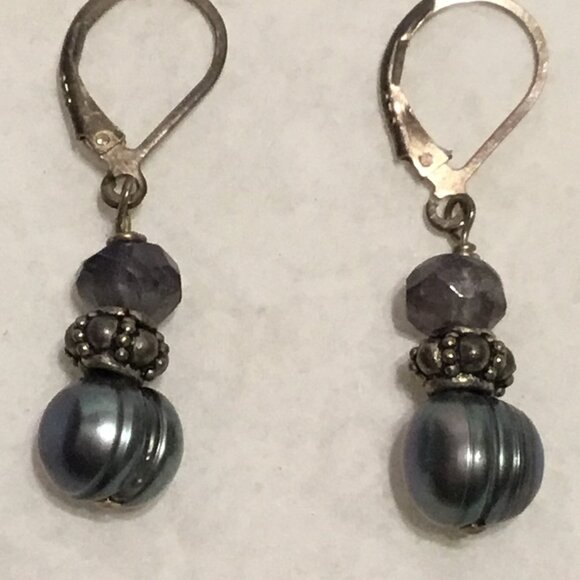 Vintage & gorgeous sterling silver Tahitian pearl clip on earrings - Picture 2 of 15
